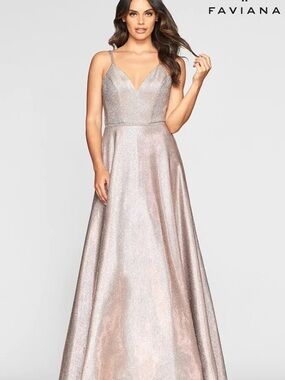 Faviana Copper Shimmer V-Neck A-Line Gown